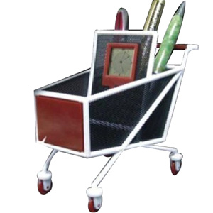 shopping trolley pen holder with clock